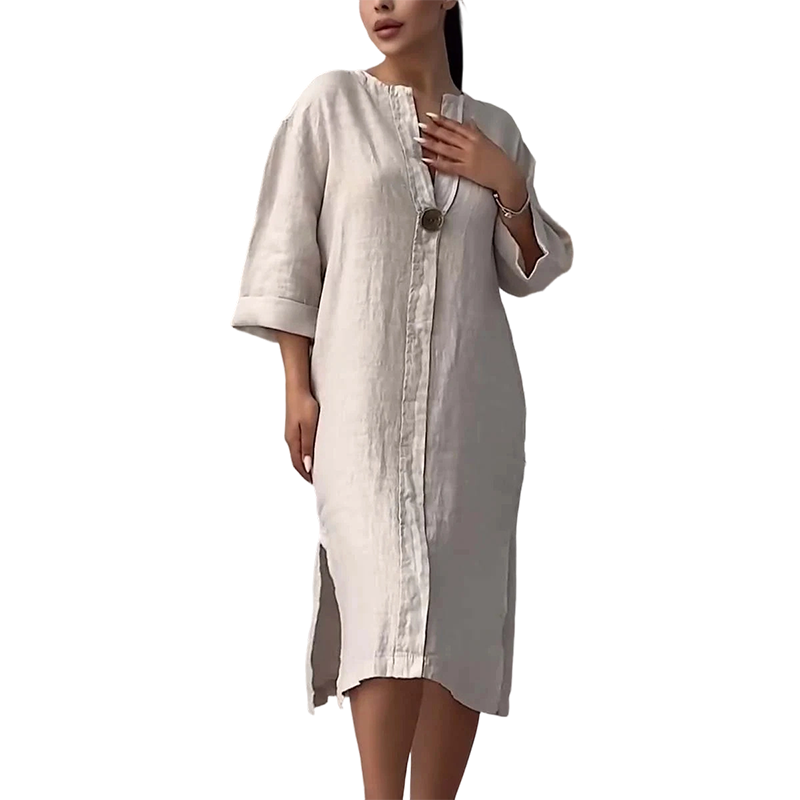 🔥2026 New Arrivals: 50% Off for a Limited Time!🔥Women's Casual V-Neck Linen Shirt Dress