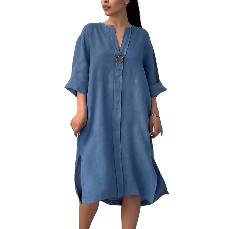 🔥2026 New Arrivals: 50% Off for a Limited Time!🔥Women's Casual V-Neck Linen Shirt Dress