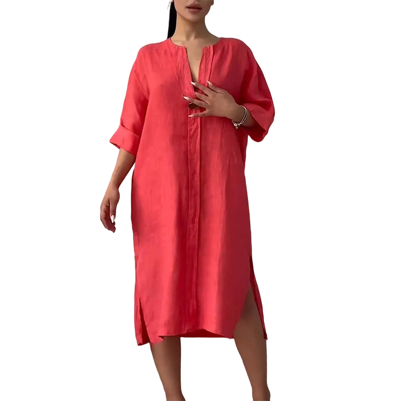 🔥2026 New Arrivals: 50% Off for a Limited Time!🔥Women's Casual V-Neck Linen Shirt Dress