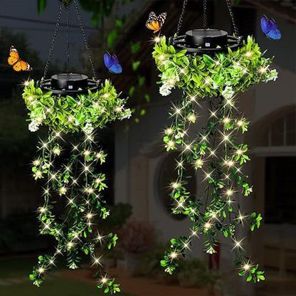 🍃💡Solar Hanging Basket Light with Artificial Greenery – Waterproof Warm White LED🔥