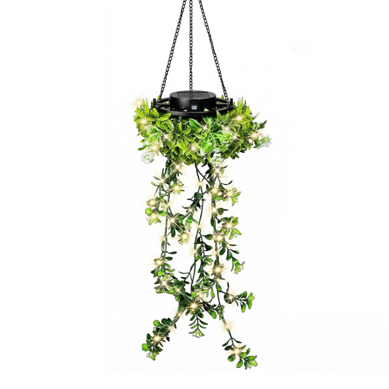 🍃💡Solar Hanging Basket Light with Artificial Greenery – Waterproof Warm White LED🔥