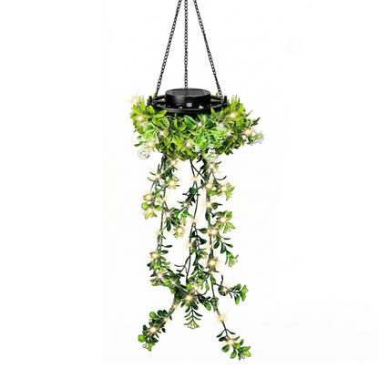 🍃💡Solar Hanging Basket Light with Artificial Greenery – Waterproof Warm White LED🔥