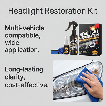 🚗 LIMITED-TIME 50% OFF! 💥 Professional Headlight Cleaner & Restorer Kit – 2-Step, De-Yellowing, UV Protection ✨