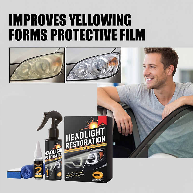 🚗 LIMITED-TIME 50% OFF! 💥 Professional Headlight Cleaner & Restorer Kit – 2-Step, De-Yellowing, UV Protection ✨