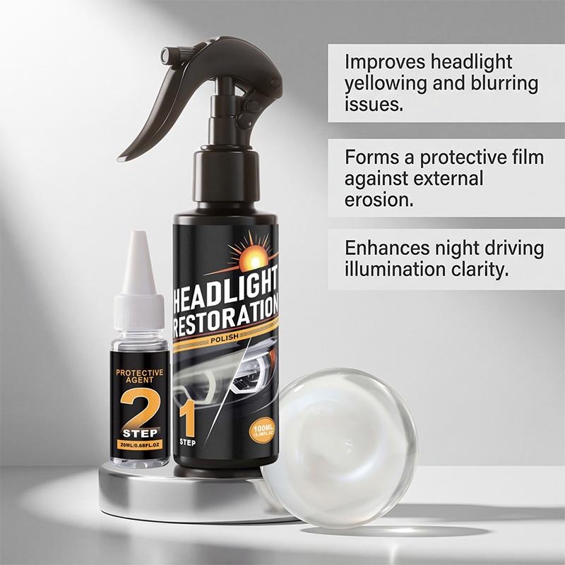 🚗 LIMITED-TIME 50% OFF! 💥 Professional Headlight Cleaner & Restorer Kit – 2-Step, De-Yellowing, UV Protection ✨