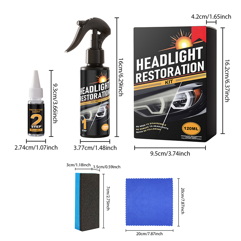 🚗 LIMITED-TIME 50% OFF! 💥 Professional Headlight Cleaner & Restorer Kit – 2-Step, De-Yellowing, UV Protection ✨