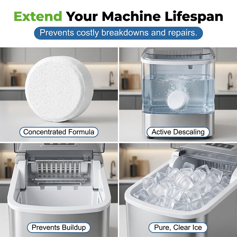 🎉 2026 Sale — Over 27100 Sold! ⏰Universal Ice Maker Cleaner Tablets｜Descaling & Deodorizing Cleaning Tablets for Home & Commercial Ice Machines ✨