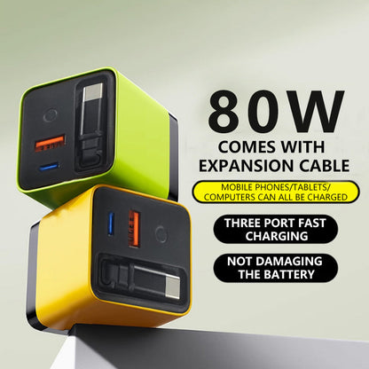 🔥Limited Time Promotion 50% OFF🔥80W Fast Charging Phone Charger Block with Retractable 80cm Type-C Cable