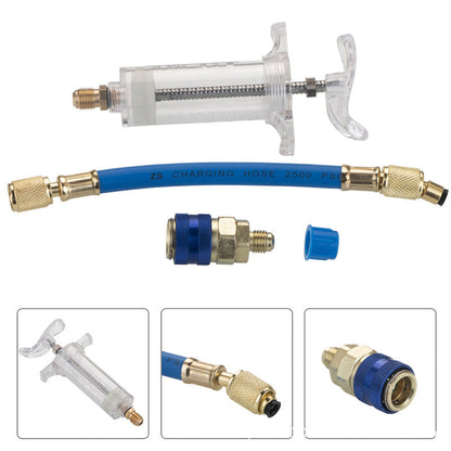 🔧 LIMITED-TIME 50% OFF! 💥 Precision AC Oil Dye Injector – Brass Construction, High Pressure Hose, Clear Barrel ✨