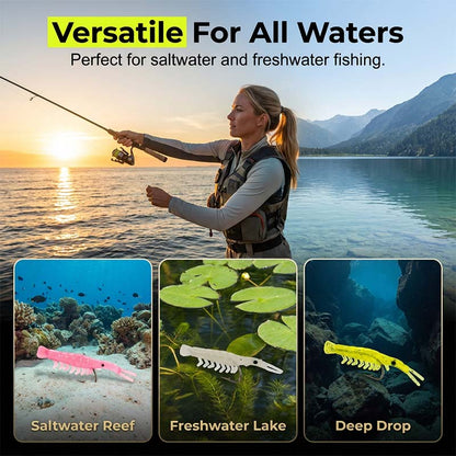 50PCS Luminous Shrimp Lures – Glow in the Dark & Sharp Hooks 🌙✨🦐🎣