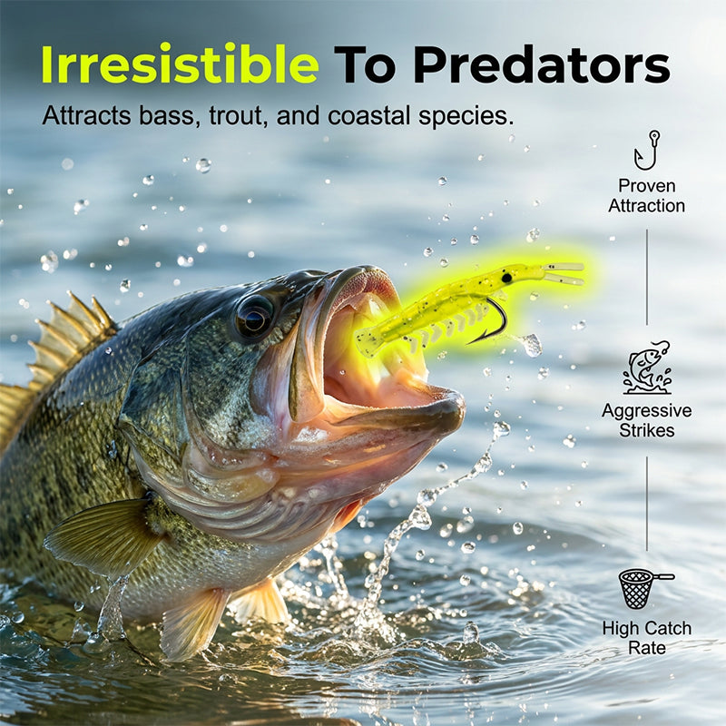 50PCS Luminous Shrimp Lures – Glow in the Dark & Sharp Hooks 🌙✨🦐🎣