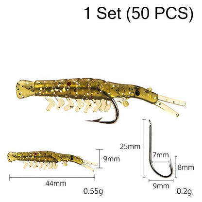 50PCS Luminous Shrimp Lures – Glow in the Dark & Sharp Hooks 🌙✨🦐🎣