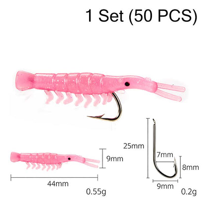 50PCS Luminous Shrimp Lures – Glow in the Dark & Sharp Hooks 🌙✨🦐🎣