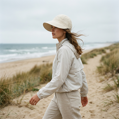 Women’s UPF 50+ Elegant Foldable Sun Hat – Wide-Brim Cotton Bucket Hat with Neck Flap & Adjustable Strap 🌞🇬🇧 | Packable, Breathable & Beach-Ready