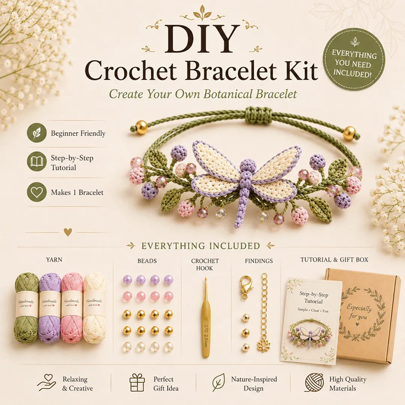 🧶 Nature‑inspired DIY crochet bracelet kit 🧘 Reduce stress while creating wearable art with your own hands.