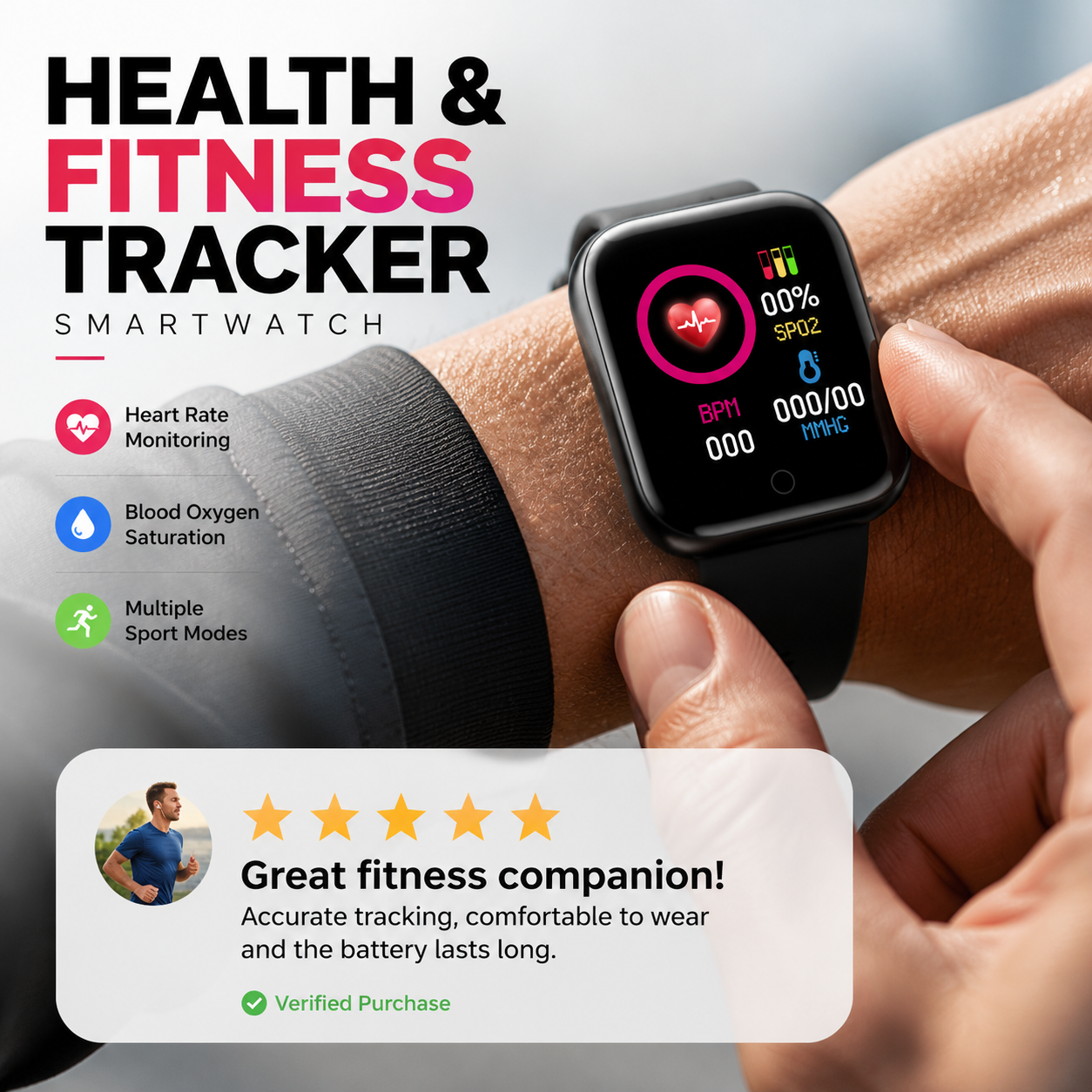 ⌚ Your Wrist Health Hub! Health & Fitness Smartwatch – Track Heart Rate, Steps & Sleep All Day 💓