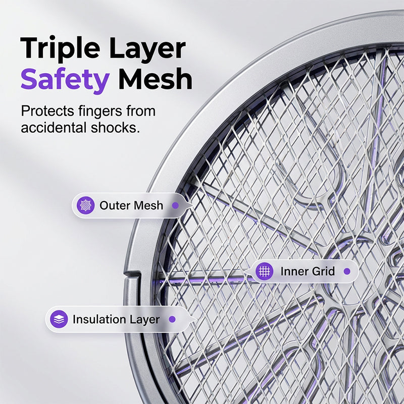 🥳2026 HOT SALE🥳💞50K+ SOLD!🛡️💤 50% OFF! Rechargeable Bug Zapper – Triple‑layer safety mesh, extendable handle, rotates for wall & corner strikes. Pest‑free sleep, worry‑free safety! 🌟💚