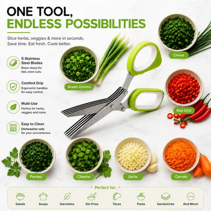 ✂️50% OFF NOW ! ✨5-Blade Stainless Steel Herb Scissors – Fast Slicing Kitchen Shears