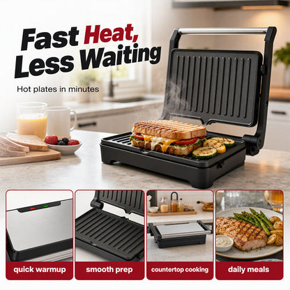 🍳50% OFF NOW! Electric Sandwich Press and Panini Maker with 180‑Degree Flat Grill, Fast‑Heating Non‑Stick Indoor Countertop Grill for Steak, Burgers & Toasted Sandwiches