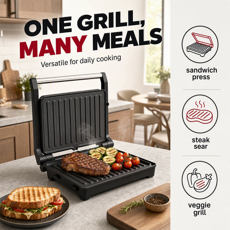 🍳50% OFF NOW! Electric Sandwich Press and Panini Maker with 180‑Degree Flat Grill, Fast‑Heating Non‑Stick Indoor Countertop Grill for Steak, Burgers & Toasted Sandwiches