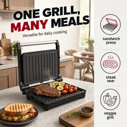 🍳50% OFF NOW! Electric Sandwich Press and Panini Maker with 180‑Degree Flat Grill, Fast‑Heating Non‑Stick Indoor Countertop Grill for Steak, Burgers & Toasted Sandwiches