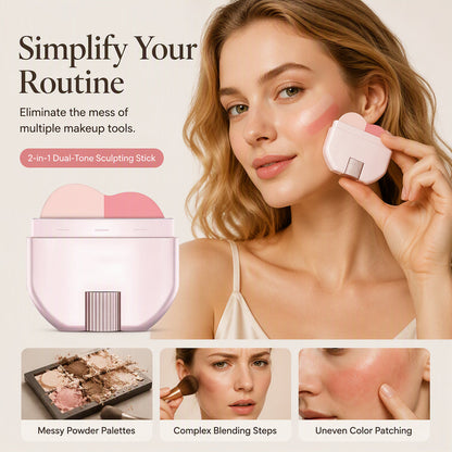 💥2026 Hot Sale🎁2-in-1 Blush & Highlighter Stick – One-Stroke & Blendable Design, No Patchy Finish