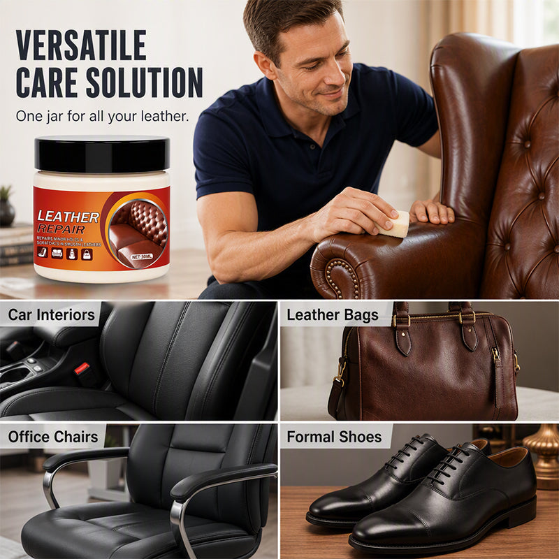 🛋️50% OFF NOW! Multi‑Functional Leather Scratch Repair Cream‑Professional Seamless Leather Restorer, Texture Restoration Balm for Sofa, Car Seats, Bags & Shoes