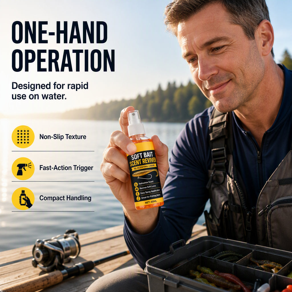 🎣50% OFF NOW! Soft Bait Scent Booster Spray High‑Concentration Fishing Lure Scent Reviver, Portable Instant Attractant Spray for Fresh & Saltwater Soft Baits