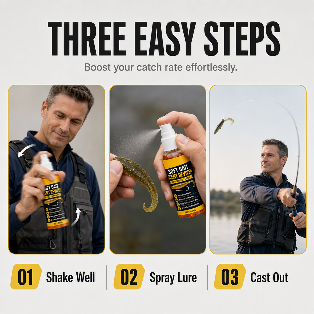 🎣50% OFF NOW! Soft Bait Scent Booster Spray High‑Concentration Fishing Lure Scent Reviver, Portable Instant Attractant Spray for Fresh & Saltwater Soft Baits