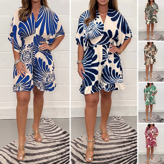 💕Last Day Special Price 💕Women's Plant Printed Casual Short Jumpsuit