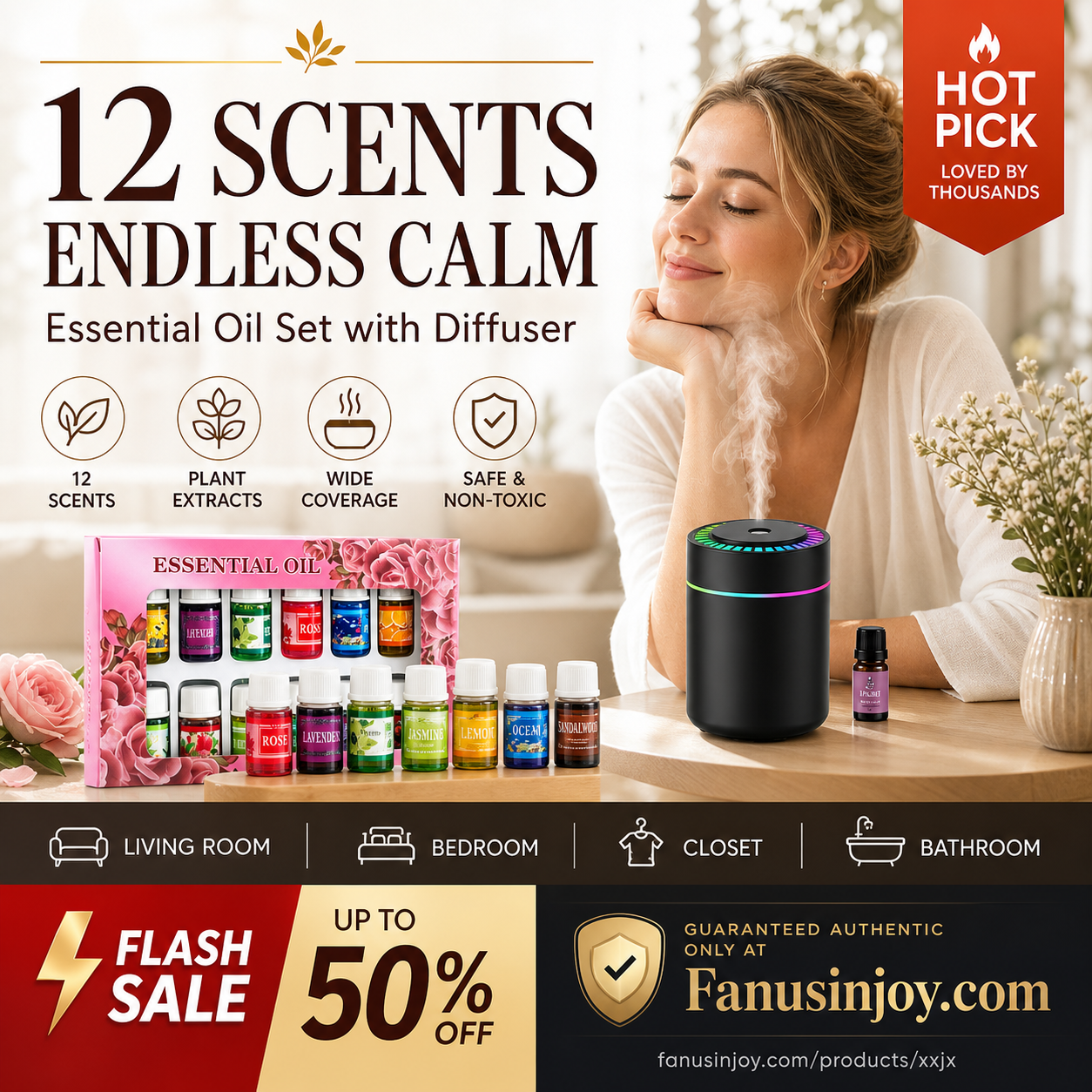 🎁🌺The fresh scent lifts your mood！🌷12-Pack Water Soluble Essential Oils Set