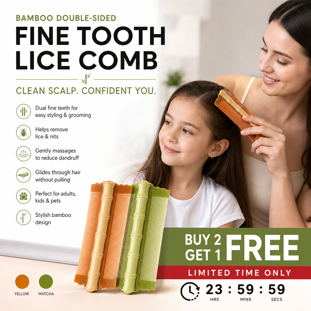 🎋 50% OFF! Bamboo Styling Double-Sided Fine Teeth Comb | Removes Lice & Dandruff | Ergonomic Grip | All Hair Types | For Adults, Kids & Pets 🌿✨