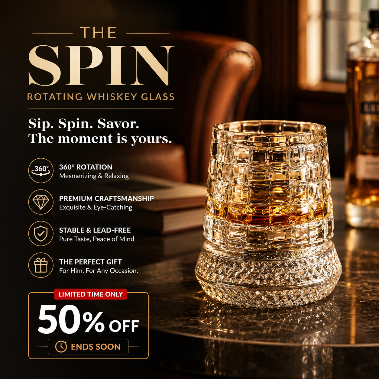 🔥360° Rotating Whiskey Glass Tumbler