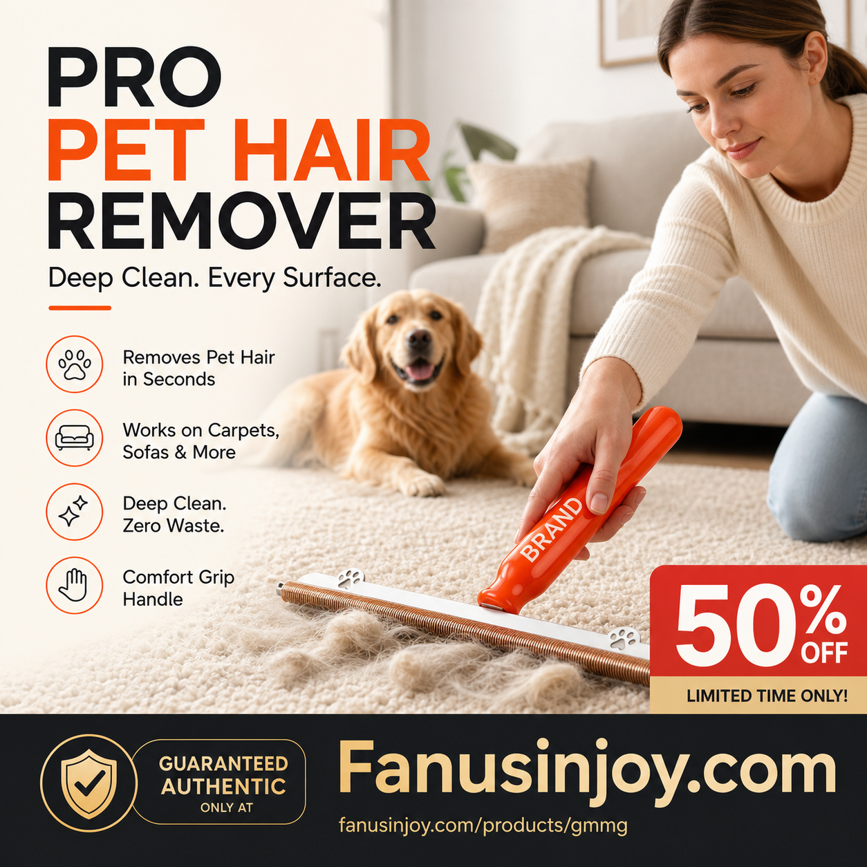 ❄️Summerfresh 50% OFF!🐶Pet Hair Remover for Carpet and Upholstery – Reusable Hair Remover with Metal Edge and Ergonomic Grip