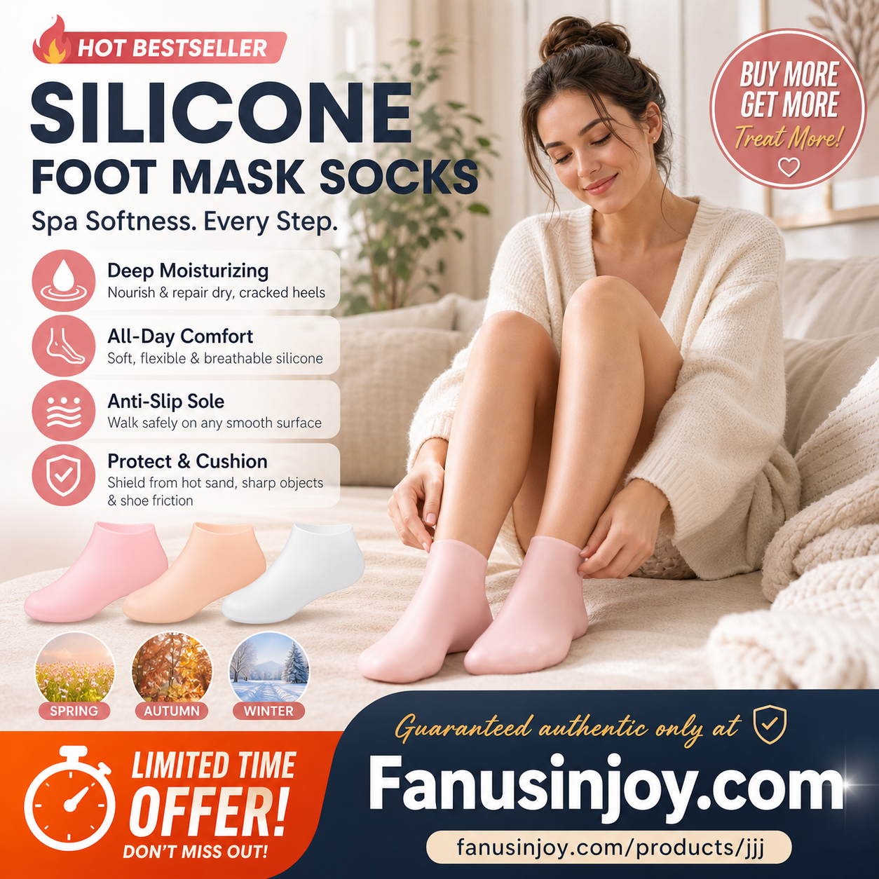 🔥Get 3 items when you buy 1！✨️Enjoy a foot spa anytime anywhere！👣Moisturizing Foot Mask Exfoliating Silicone Socks Beach Protective Socks(3pcs)